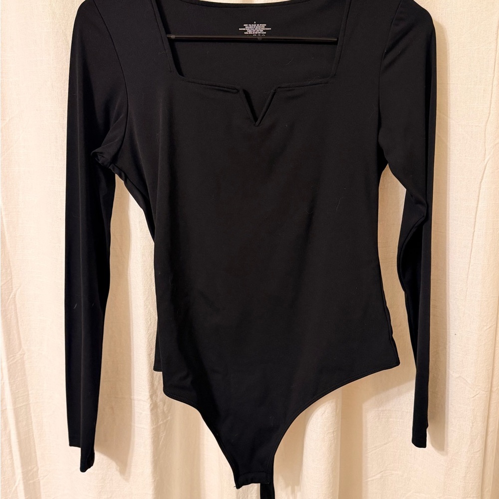 Black Long-Sleeve Square Neck Bodysuit - Women